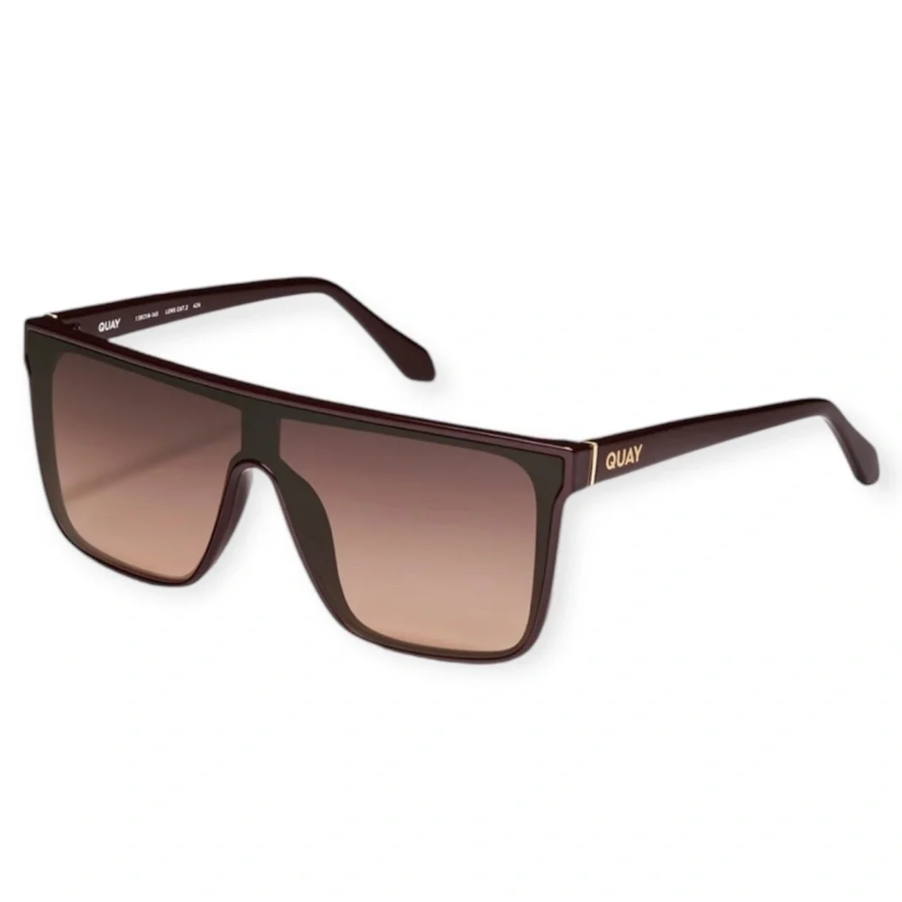 QUAY Nightfall Sunglasses Espresso Shield Frame Brown Fawn Gradient Lens NWT